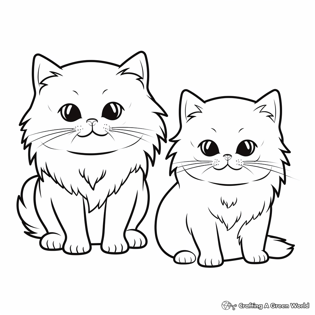Two Persian Cats Coloring Pages 1