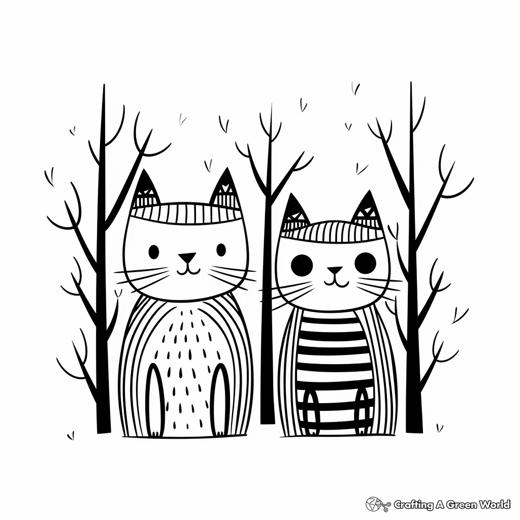 Two Wild Cats in a Forest Coloring Pages 2