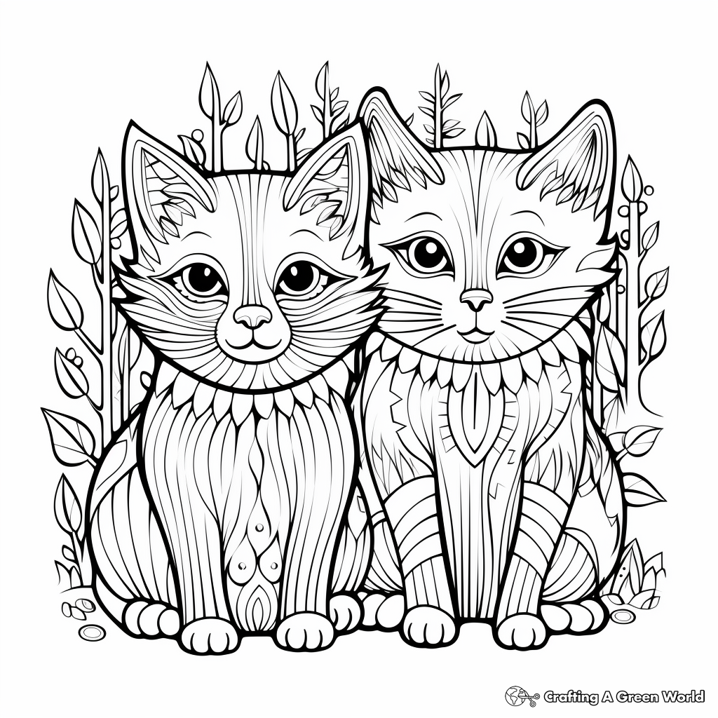 Two Wild Cats in a Forest Coloring Pages 4