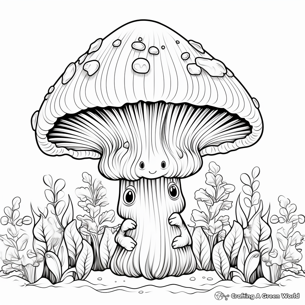 Under-the-Mushroom Coloring Pages of Woodland Creatures 1