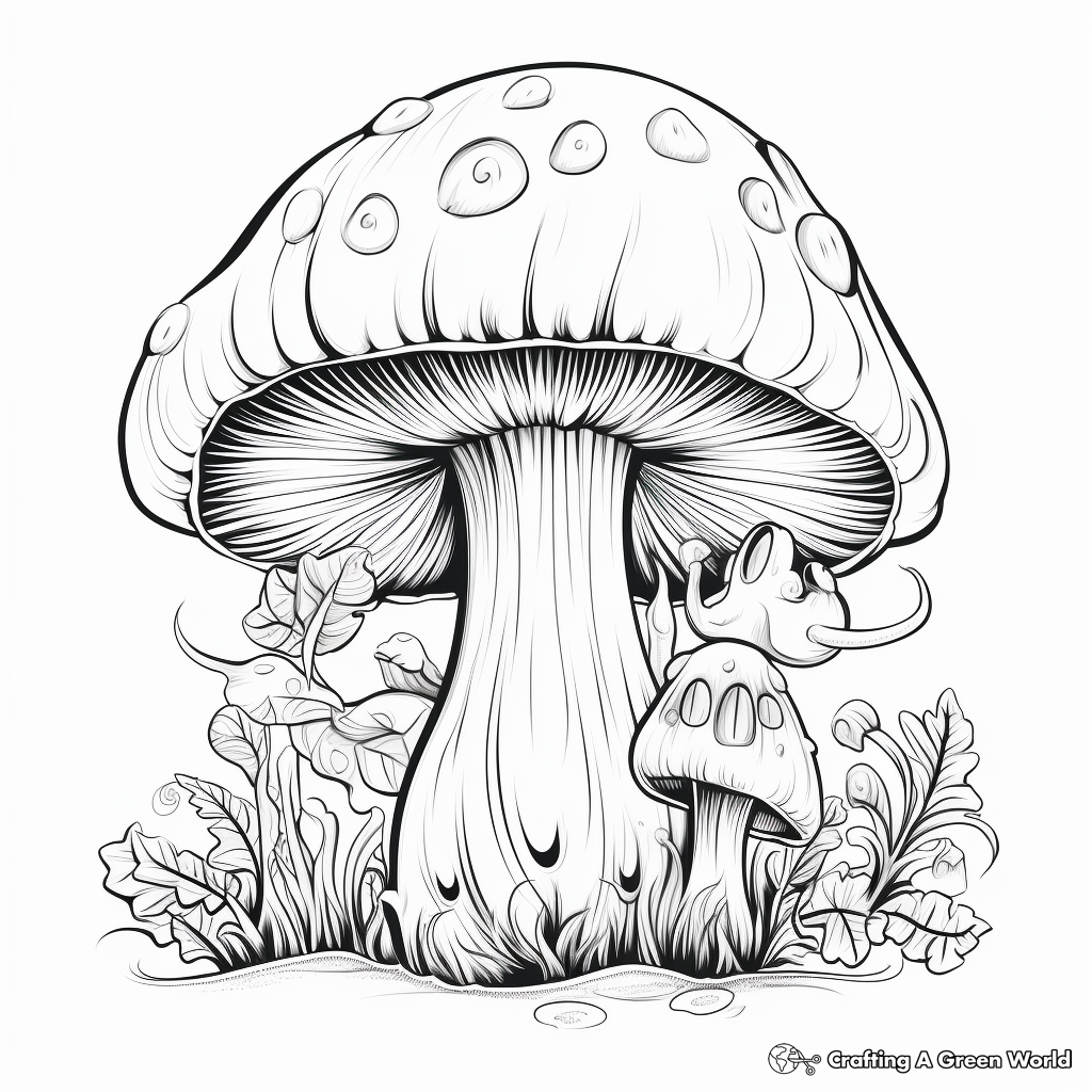 Under-the-Mushroom Coloring Pages of Woodland Creatures 2