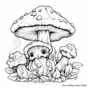 Under-the-Mushroom Coloring Pages of Woodland Creatures 4
