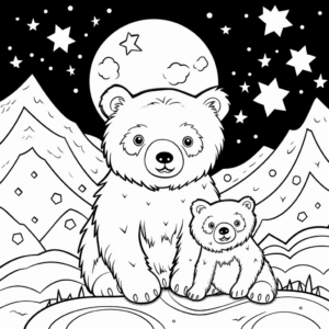 Under the Starry Night with Mama Bear Coloring Pages 1