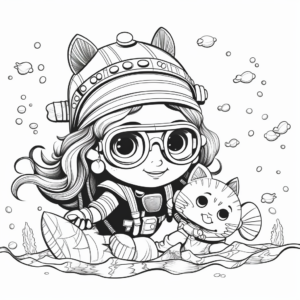 Underwater Adventure Cat Kid Mermaid Coloring Pages 2