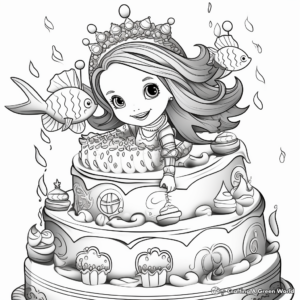 Underwater Adventure Mermaid Cake Coloring Pages 1