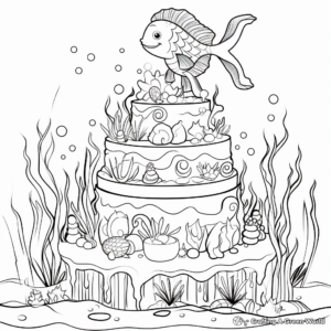 Underwater Adventure Mermaid Cake Coloring Pages 4