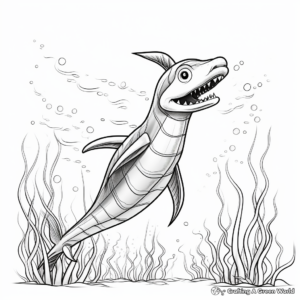 Underwater Adventure with Plesiosaurus Coloring Pages 1