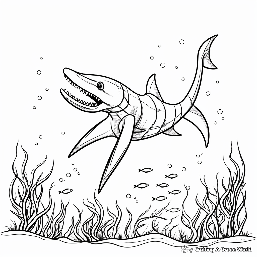Underwater Adventure with Plesiosaurus Coloring Pages 4