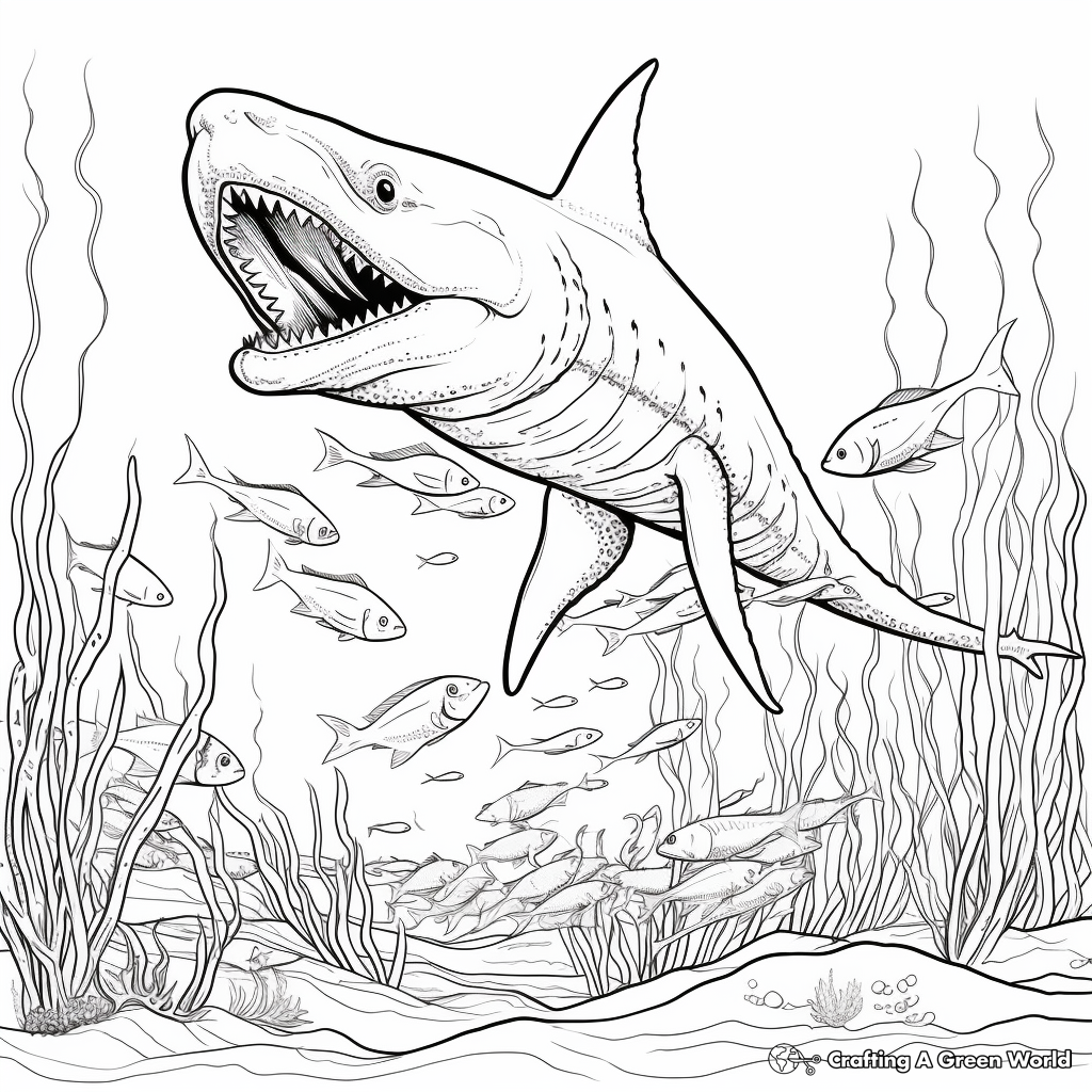Underwater Havoc: Plesiosaurus vs. Megalodon Coloring Pages 2