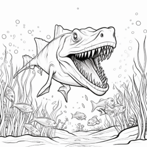 Underwater Hunting Spinosaurus and T-Rex Coloring Sheets 1