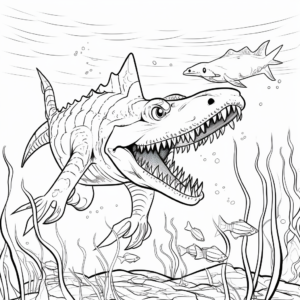 Underwater Hunting Spinosaurus and T-Rex Coloring Sheets 4