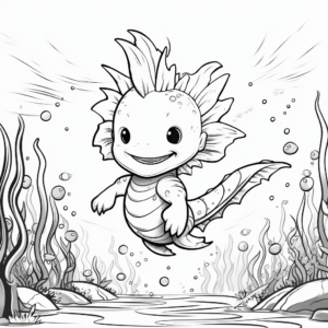 Underwater Scene Axolotl Coloring Pages 1