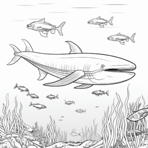 Underwater Scene with Blue Whales Coloring Pages 1