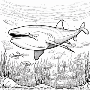 Underwater Scene with Blue Whales Coloring Pages 2