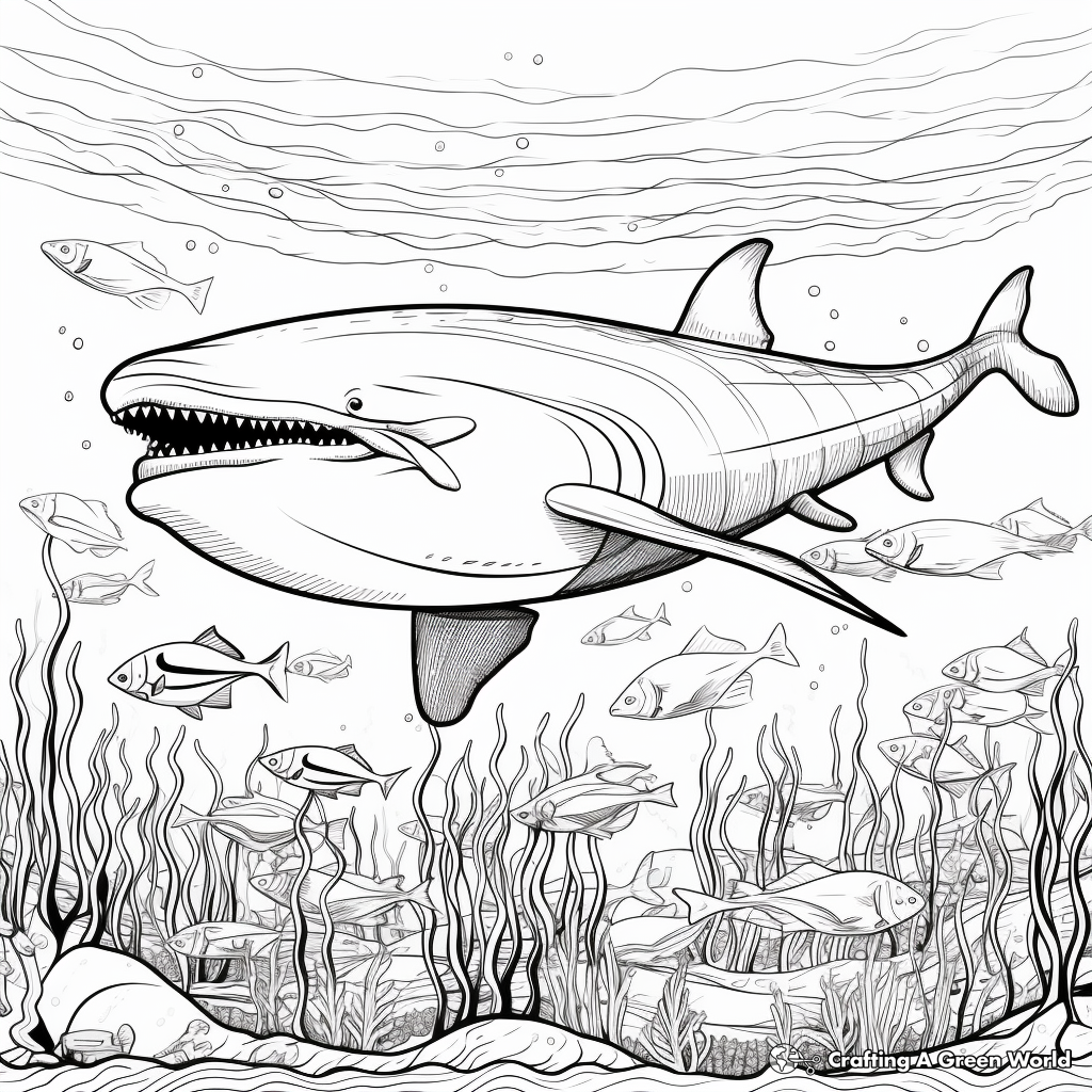 Underwater Scene with Blue Whales Coloring Pages 2