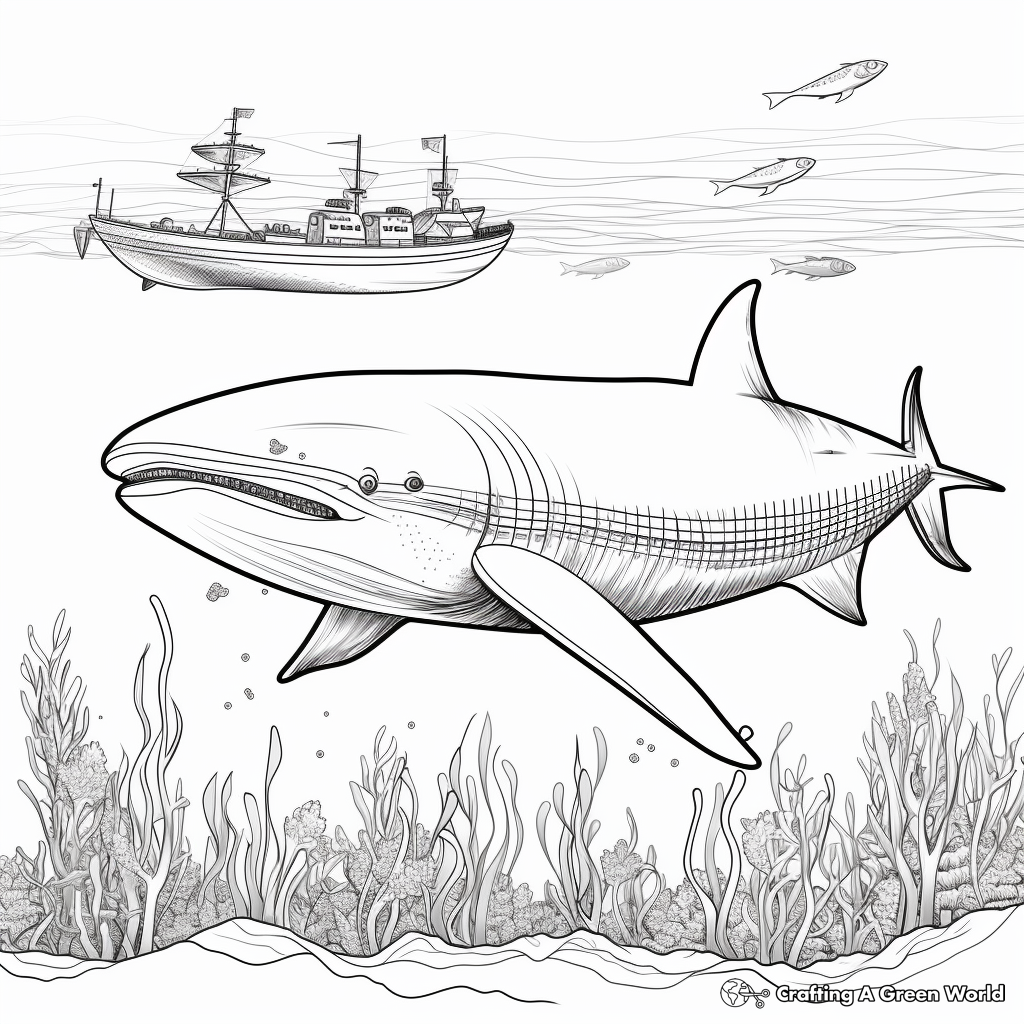 Underwater Scene with Blue Whales Coloring Pages 3