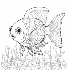 Underwater Scene with Diverse Rainbow Fish Coloring Pages 1