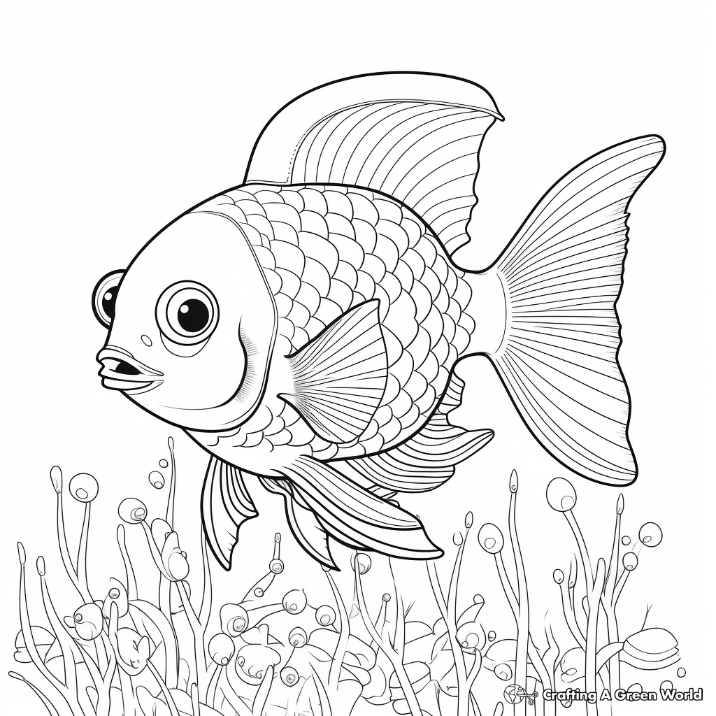 Underwater Scene with Diverse Rainbow Fish Coloring Pages 1