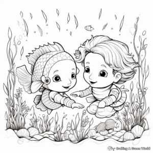 Underwater Sea Creatures Helping Each Other Coloring Pages 1