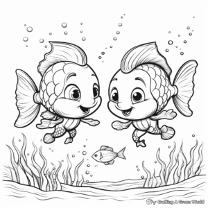 Underwater Sea Creatures Helping Each Other Coloring Pages 2