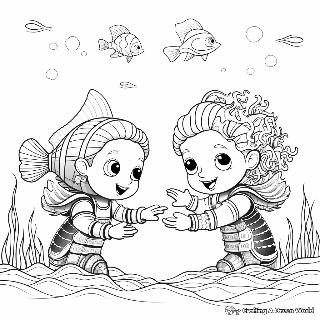 Underwater Sea Creatures Helping Each Other Coloring Pages 3