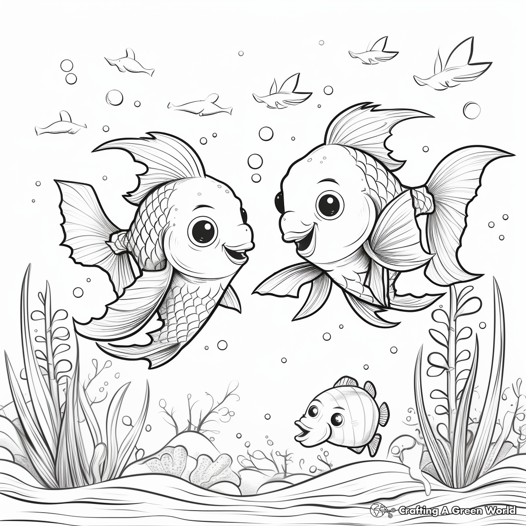 Underwater Sea Creatures Helping Each Other Coloring Pages 4