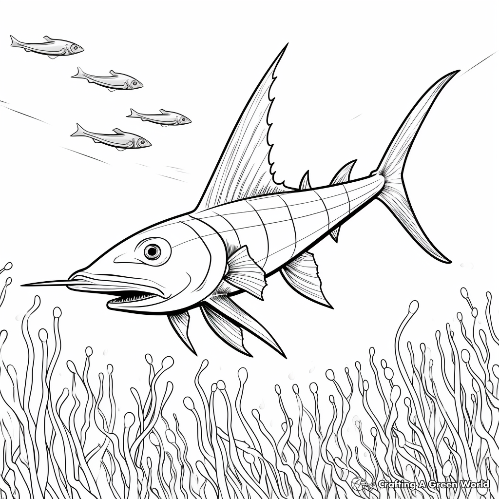 Underwater Swordfish Hunt Coloring Pages 1