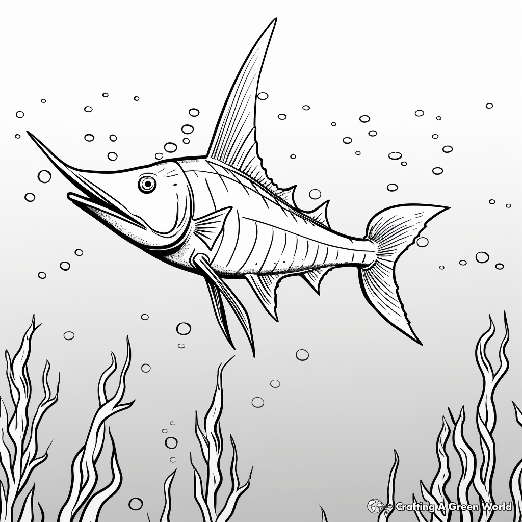 Underwater Swordfish Hunt Coloring Pages 2