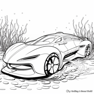 Unicorn Car under the Sea Coloring Pages 2