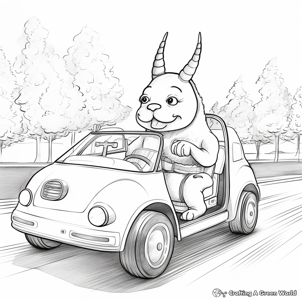 Unicorns Driving Cars Coloring Pages 2