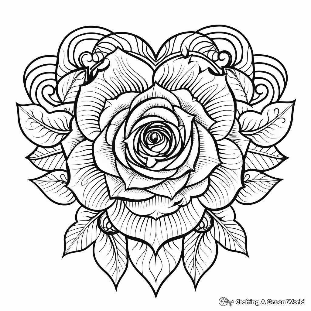 Unique Rose Heart Mandala Coloring Pages 2