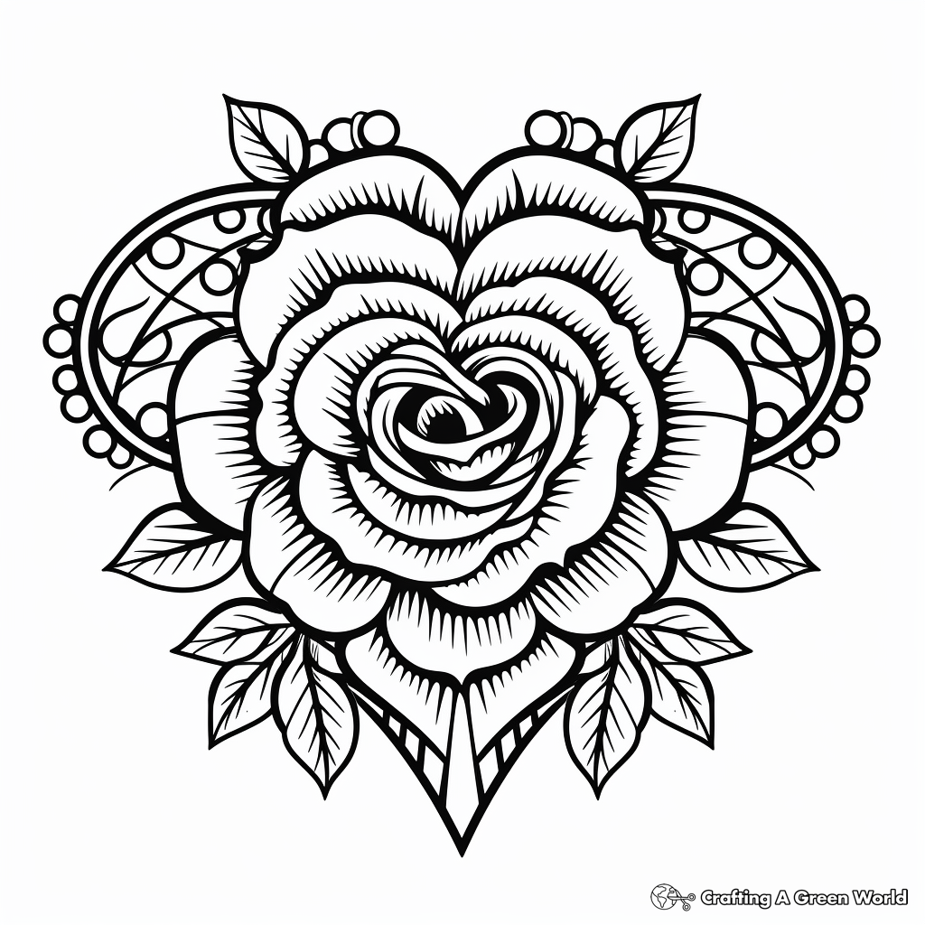 Unique Rose Heart Mandala Coloring Pages 3
