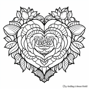 Unique Rose Heart Mandala Coloring Pages 4