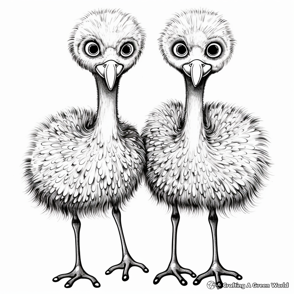 Unique Two-Headed Ostrich Mythical Creature Coloring Pages 1