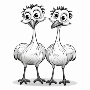 Unique Two-Headed Ostrich Mythical Creature Coloring Pages 3