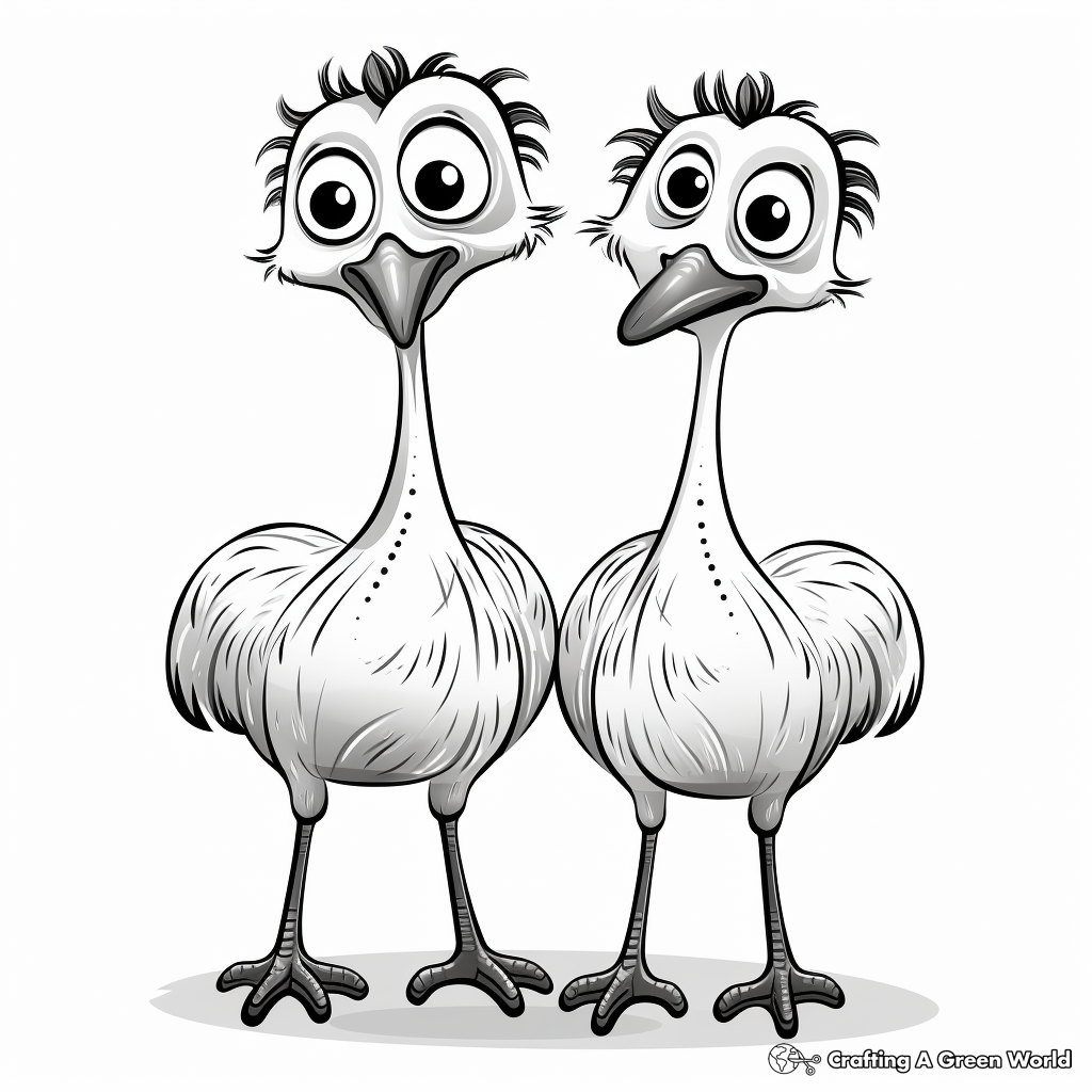 Unique Two-Headed Ostrich Mythical Creature Coloring Pages 3
