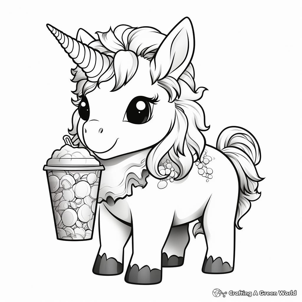 Unique Unicorn Drinking Boba Coloring Pages 1