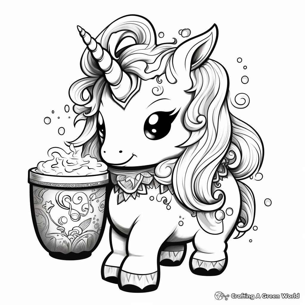 Unique Unicorn Drinking Boba Coloring Pages 3