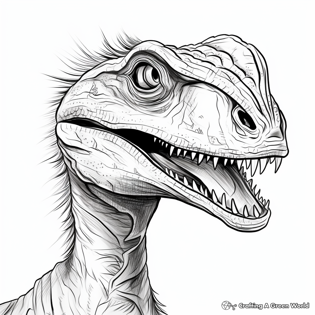 Up Close and Personal: Velociraptor Head Coloring Pages 2
