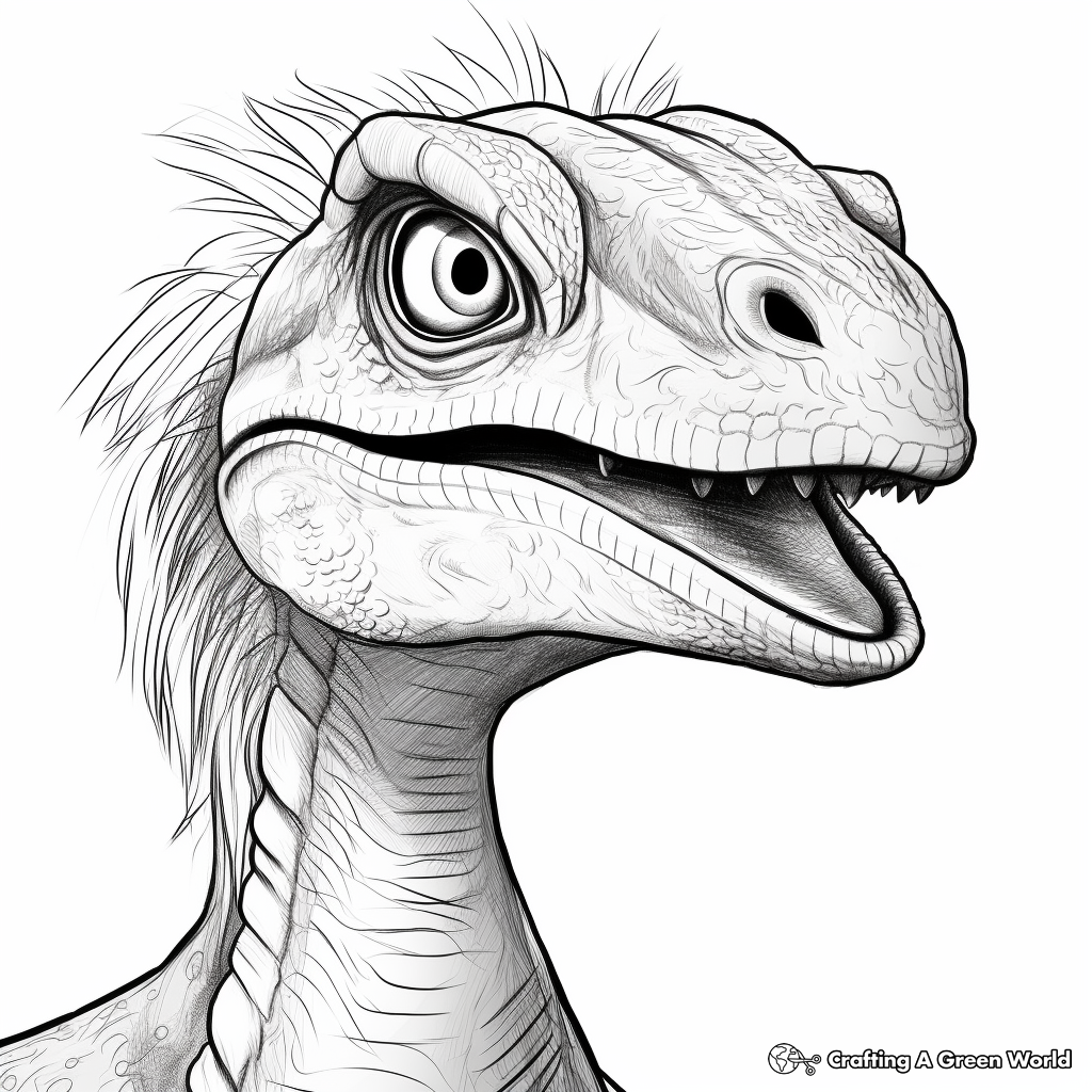Up Close and Personal: Velociraptor Head Coloring Pages 3