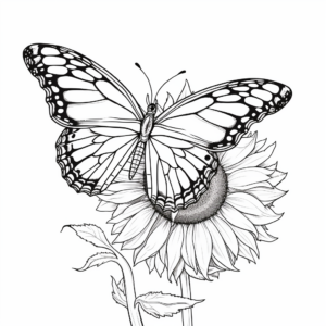 Uplifting Monarch Butterfly and Sunflower Coloring Pages 1