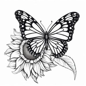 Uplifting Monarch Butterfly and Sunflower Coloring Pages 3