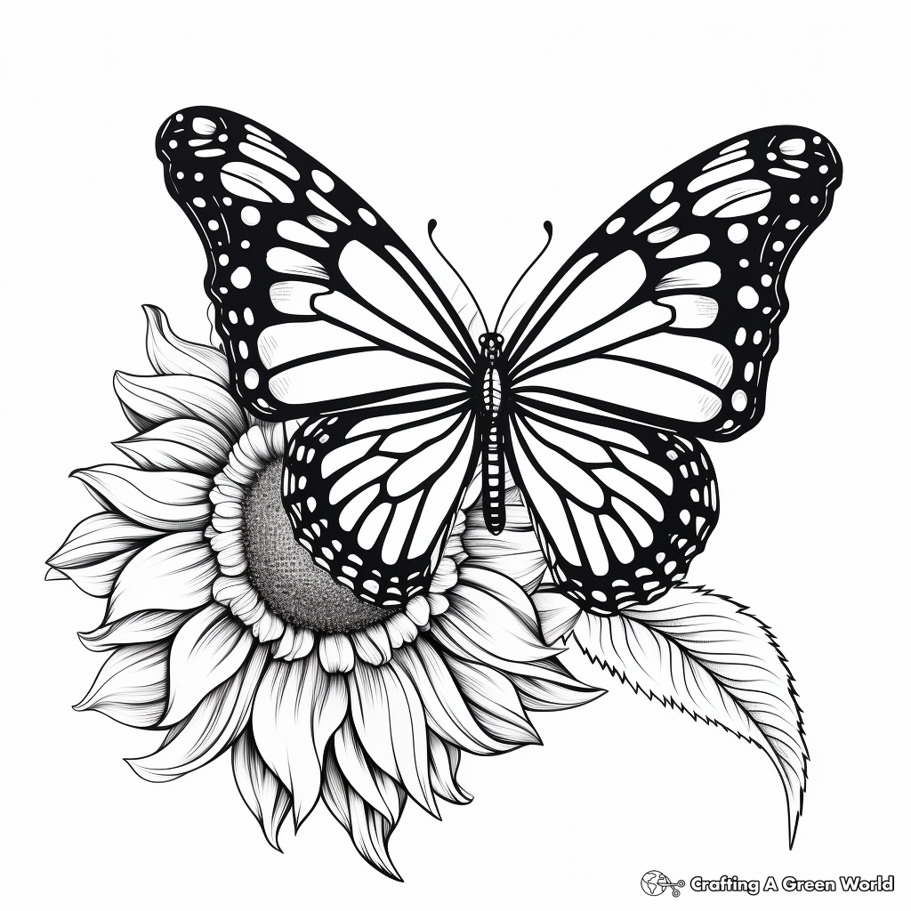Uplifting Monarch Butterfly and Sunflower Coloring Pages 3