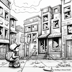 Urban Street Scenes Graffiti Coloring Pages 2