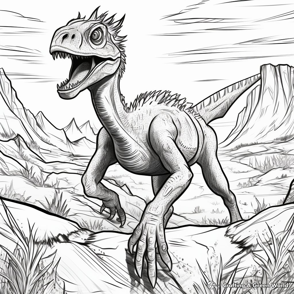 Utahraptor and Prey Dynamic Scene Coloring Pages 1