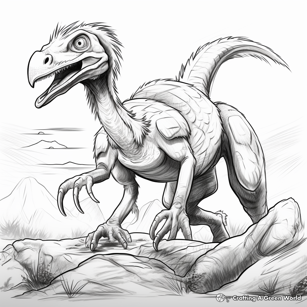 Utahraptor and Prey Dynamic Scene Coloring Pages 2