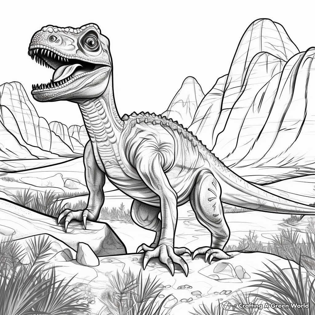 Utahraptor in a Dinosaur Landscape Coloring Pages 1