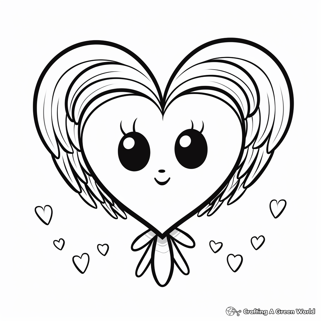 Valentine Heart with Wings Coloring Pages for Kids 2