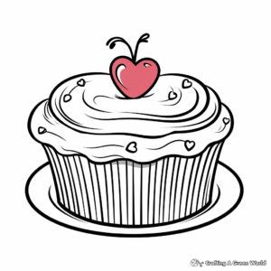 Valentine Theme Cupcake Coloring Pages for Children 2