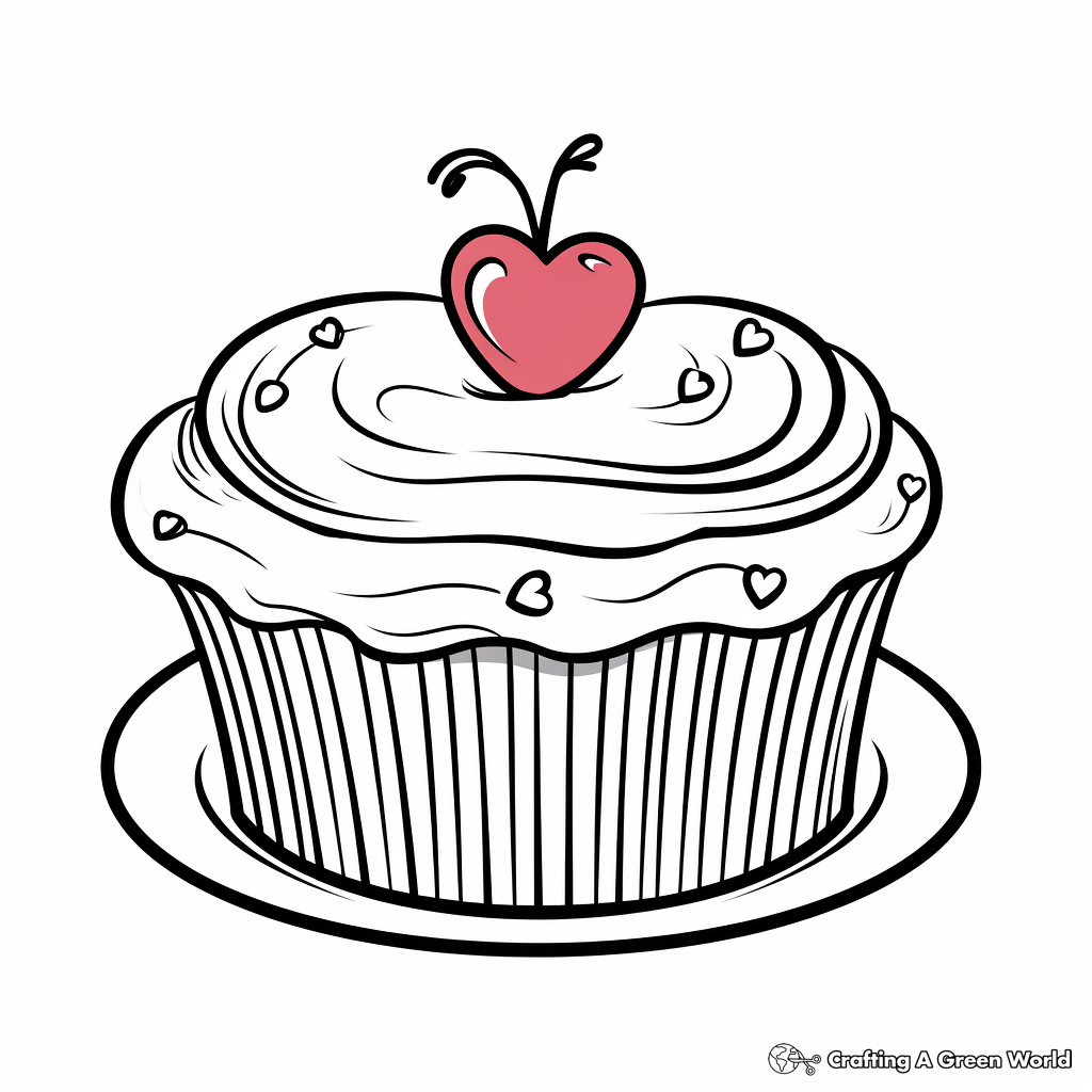 Valentine Theme Cupcake Coloring Pages for Children 2